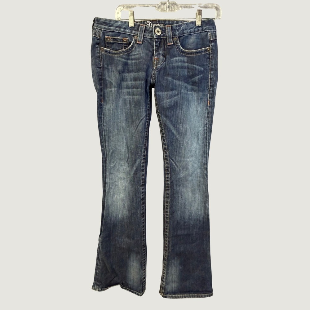 Bebe Womens Low Rise Bootcut Jeans Dark Wash Denim Blue Y2K Style Size 29